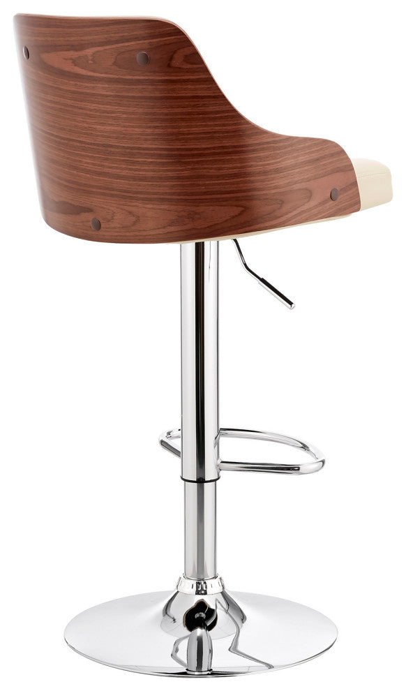 Cream Faux Leather Adjustable Modern Bar Stool