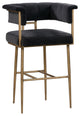 Gray Grey Velvet Bar Stool, Contemporary Barstool Modern Brass Gold Bar Stool