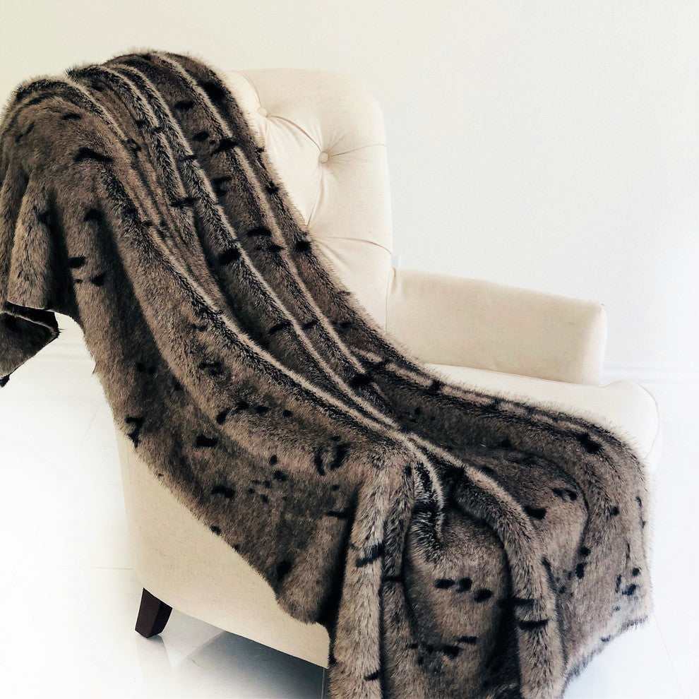 Plutus Gunmetal Gray Tones Tissavel Faux Fur Luxury Throw, Throw 36w X 60l