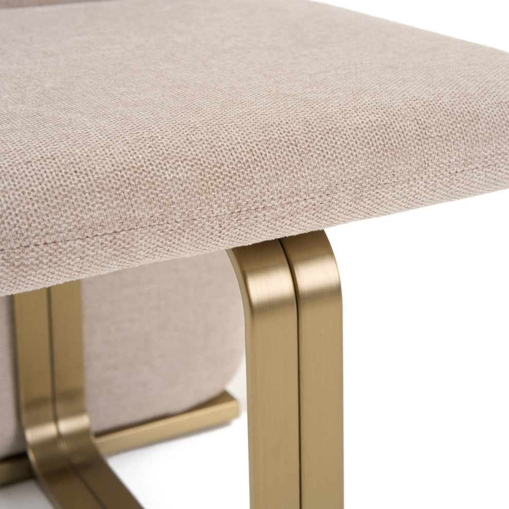 Modrest Tasha Modern Beige Linen + Brushed Brass Dining Chair, Set of 2
