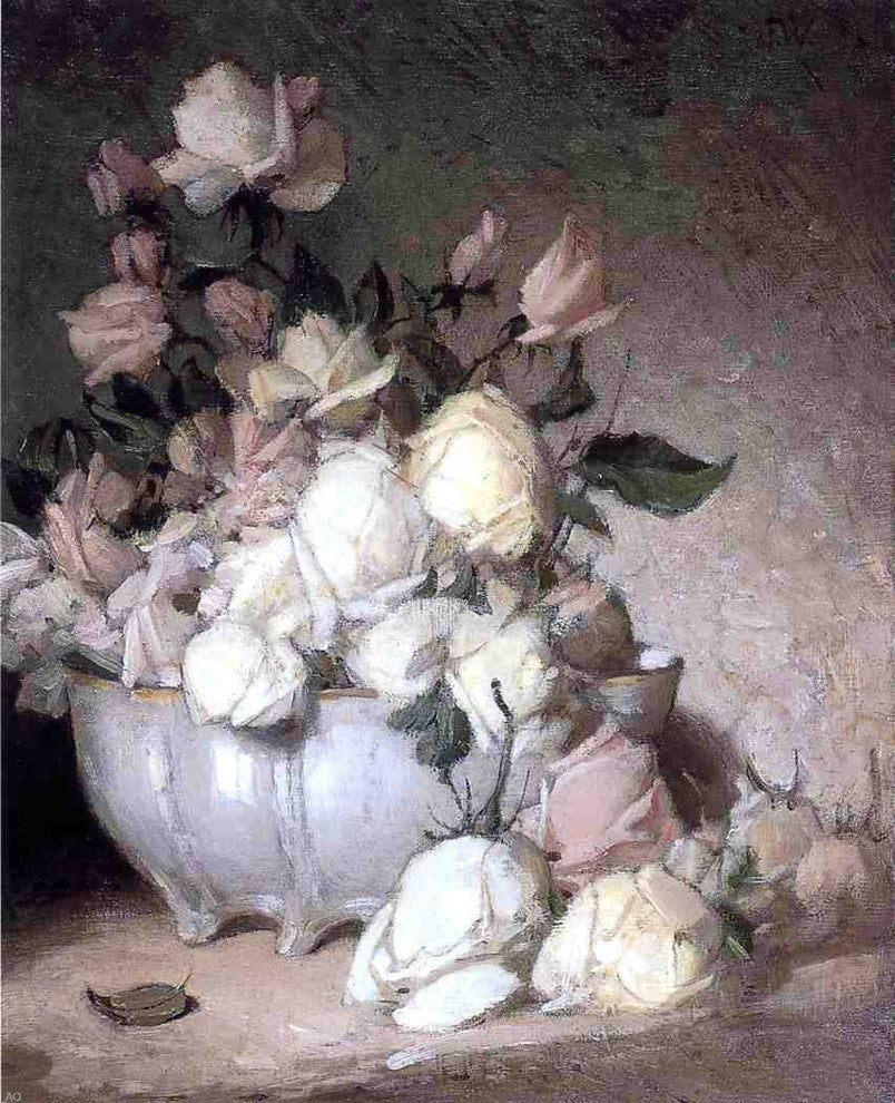 John Ferguson Weir Roses in a Porcelain Bowl, 20"x25" Wall Decal