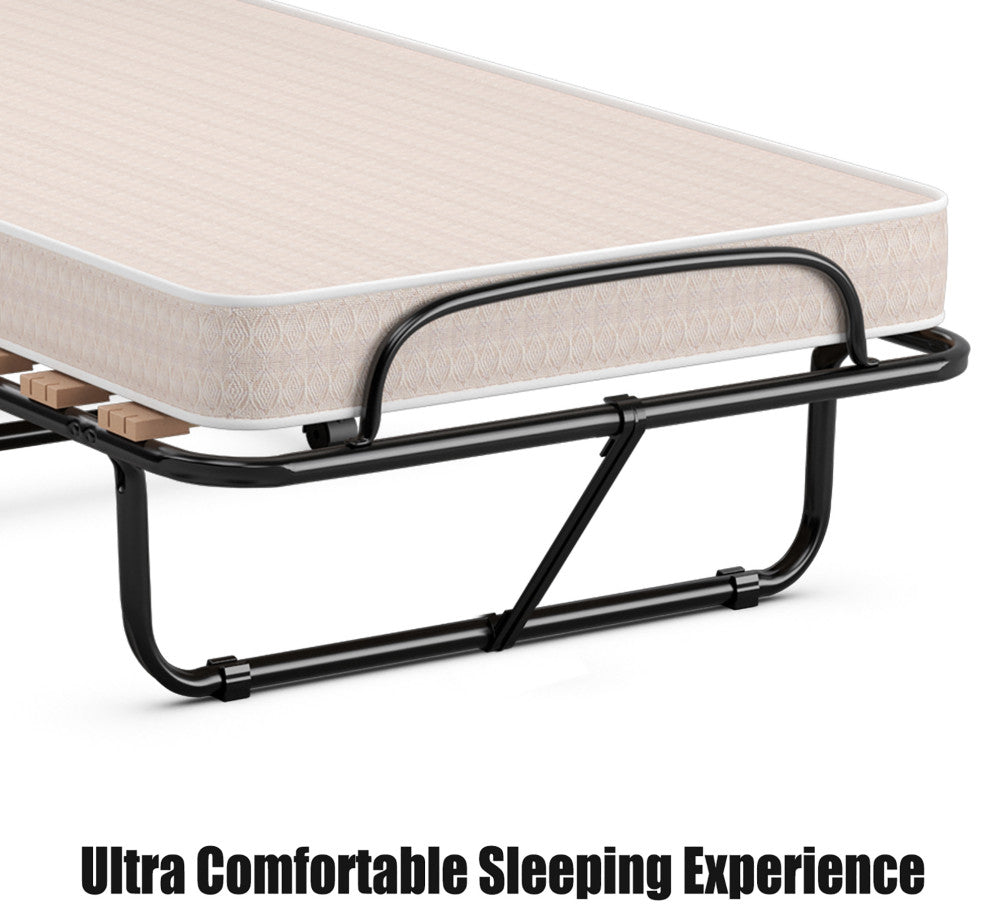 Costway Portable Folding Bed with Mattress Rollaway Cot Made In Italy Beige