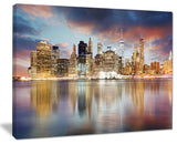 "New York Skyline at Sunrise With Reflection" Art, 20"x12"