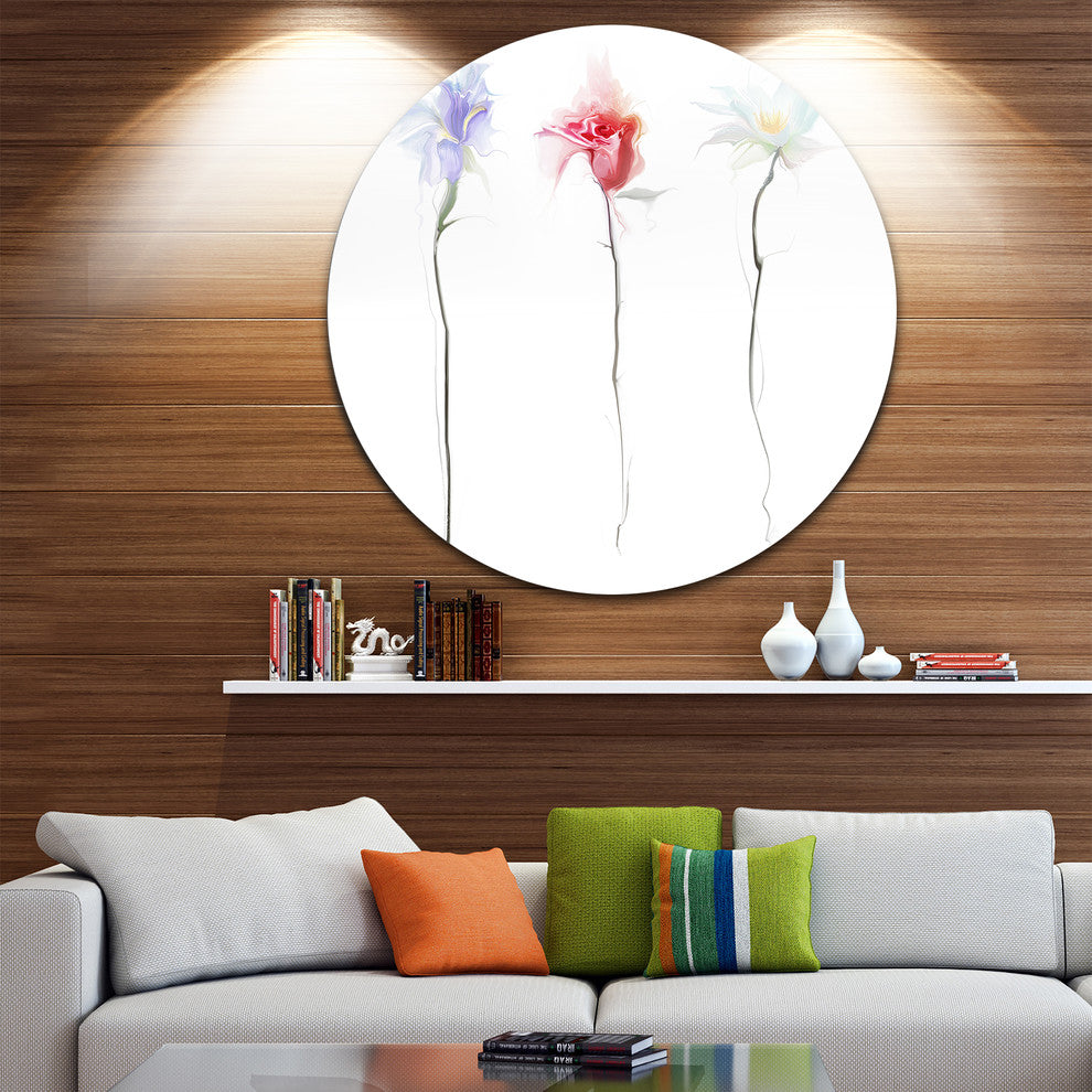 Three Flowers, Floral Digital Disc Metal Wall Art, 36"