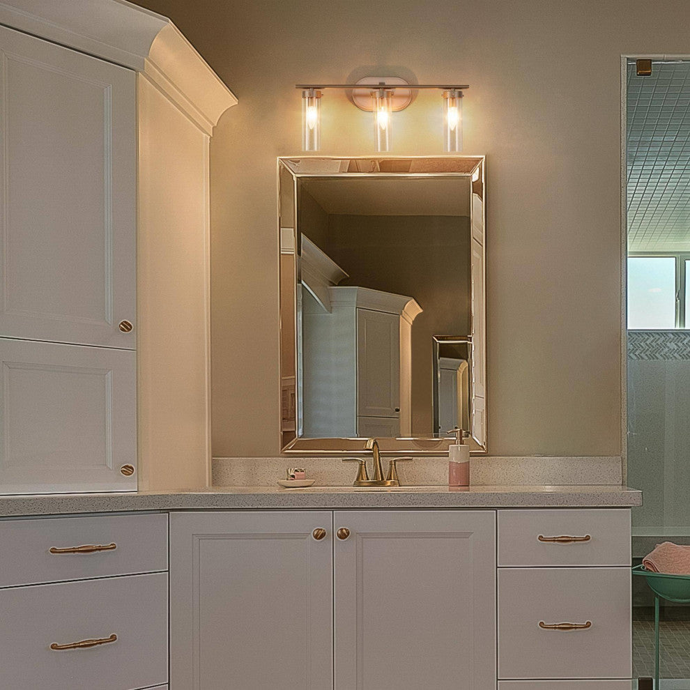 LNC Modern Gold Bathroom Vanity Light, with Clear Glass, 3 Lights
