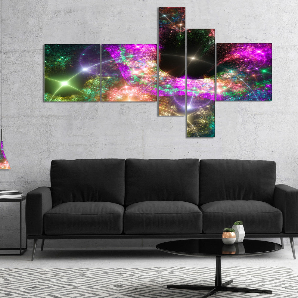 Pink Cosmic Black Hole, Abstract Art on Canvas, 60"x32", 5 panels