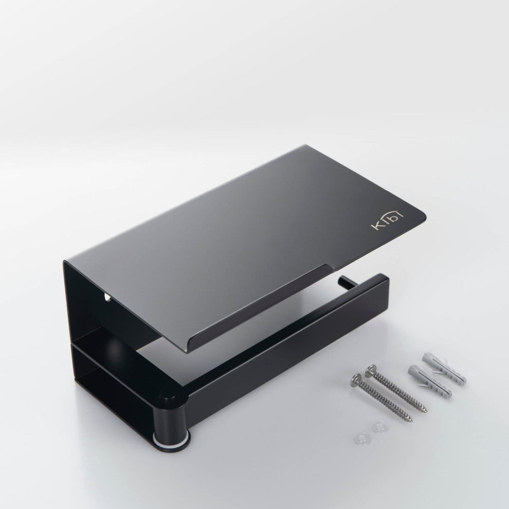 Deco Toilet Paper Holder With Shelf, Matte Black