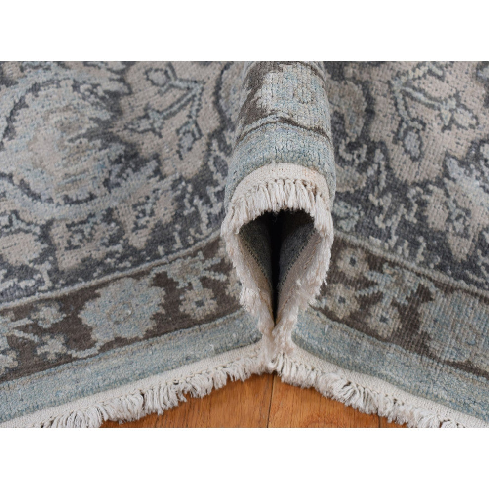 Charcoal Gray Oushak Design Hand Knotted Flat Weave With Silk Rug 9'1"x12'5"
