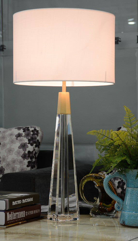 Clear Crystal Modern 32" Lamp With Brushed Gold Brass Accents