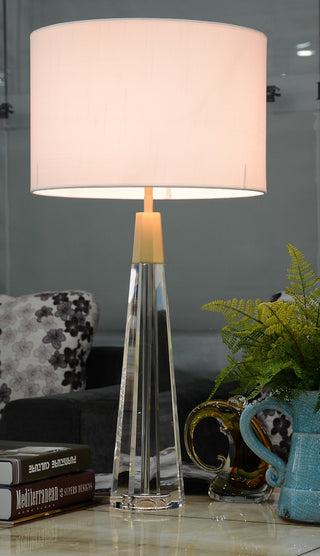 Clear Crystal Modern 32" Lamp With Brushed Gold Brass Accents