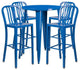 30'' Round Blue Metal Indoor-Outdoor Bar Table, 4 Vertical Slat Back Barstools