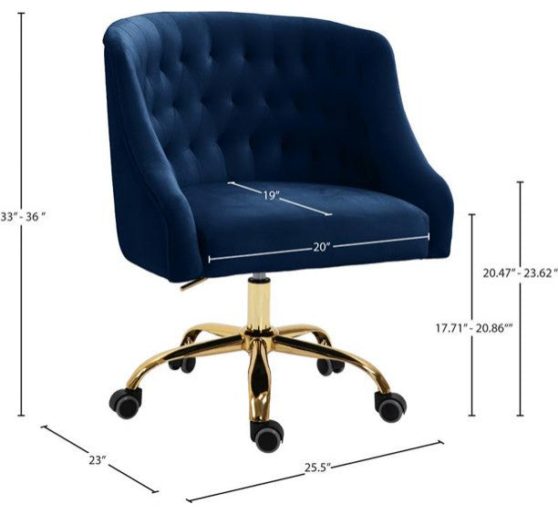 Elegant Office Chair, Velvet Seat & Buttonless Tufted Round Back, Navy/Gold