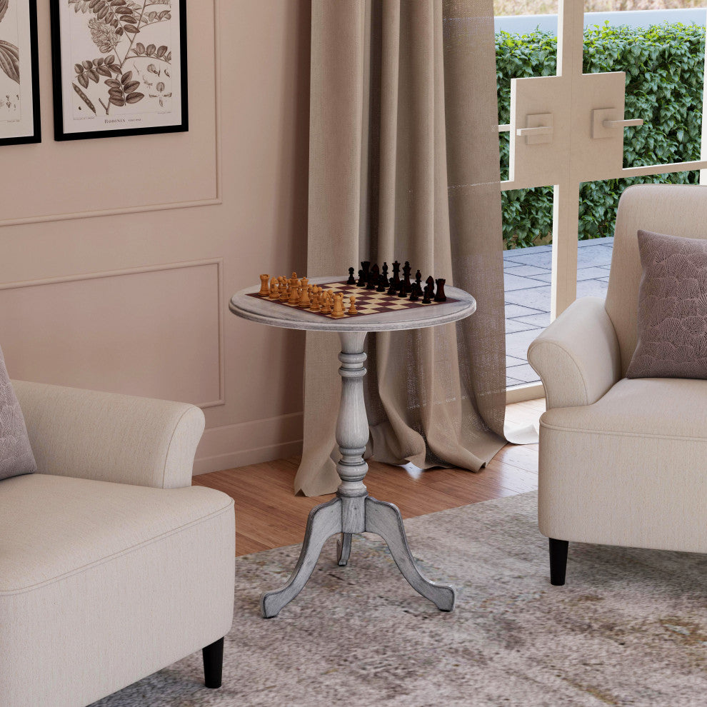 Colbert 22" Round Pedestal Game Table, Powder Gray