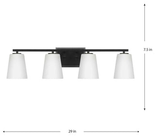 Vertex Collection Four-Light Matte Black Etched White Glass Bath Light