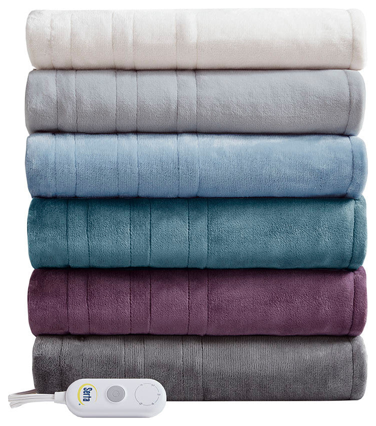 Serta Plush Heated Throw, Dark Grey