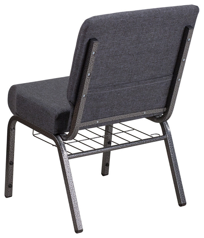 21''W Chair in Dark Gray Fabric with Book Rack-Silver Vein Frame