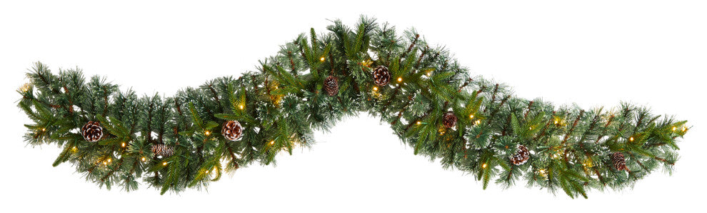6' Snow Tipped Christmas Artificial Garland With 35 Clear LED Lights/Pine Cones