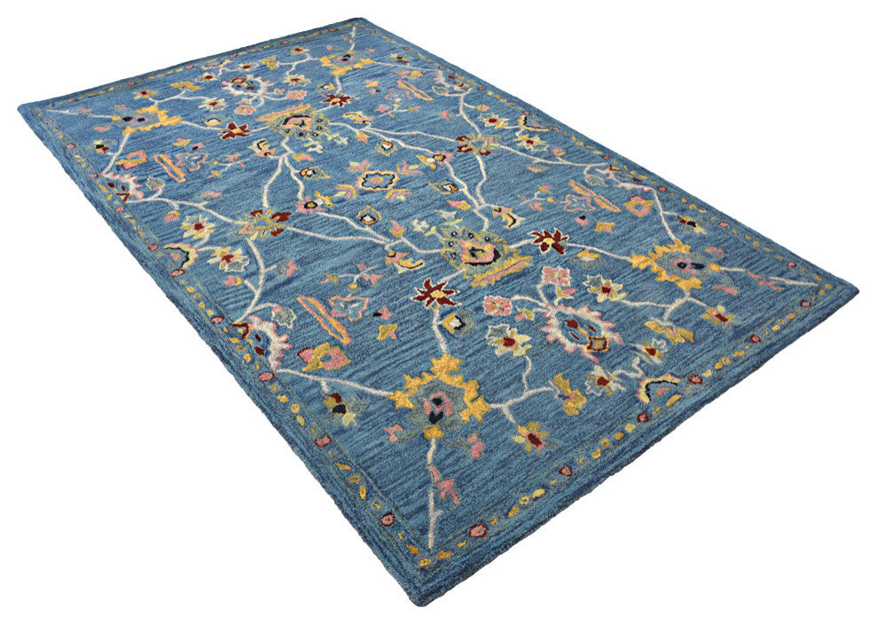 HAND TUFTED WOOL ECO-FRIENDLY AREA RUGS - Rectangle,Light Blue,Floral