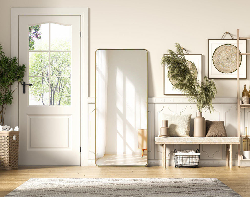 Home Living Contour Metal Rectangle Mirror 32x72, Brass