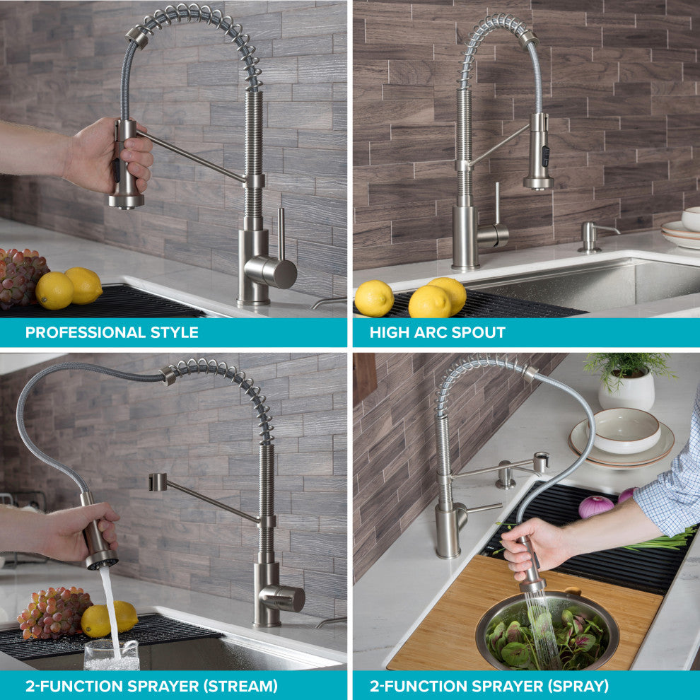 Bolden Commercial Style 2-Function Pull-Down 1-Handle 1-Hole Kitchen Faucet, Spot Free Antique Champagne Bronze W/ Water Filter Dispenser