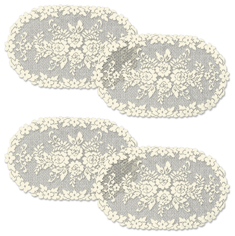 Victorian Rose 13"x24" Doily, Set of 4, Ecru