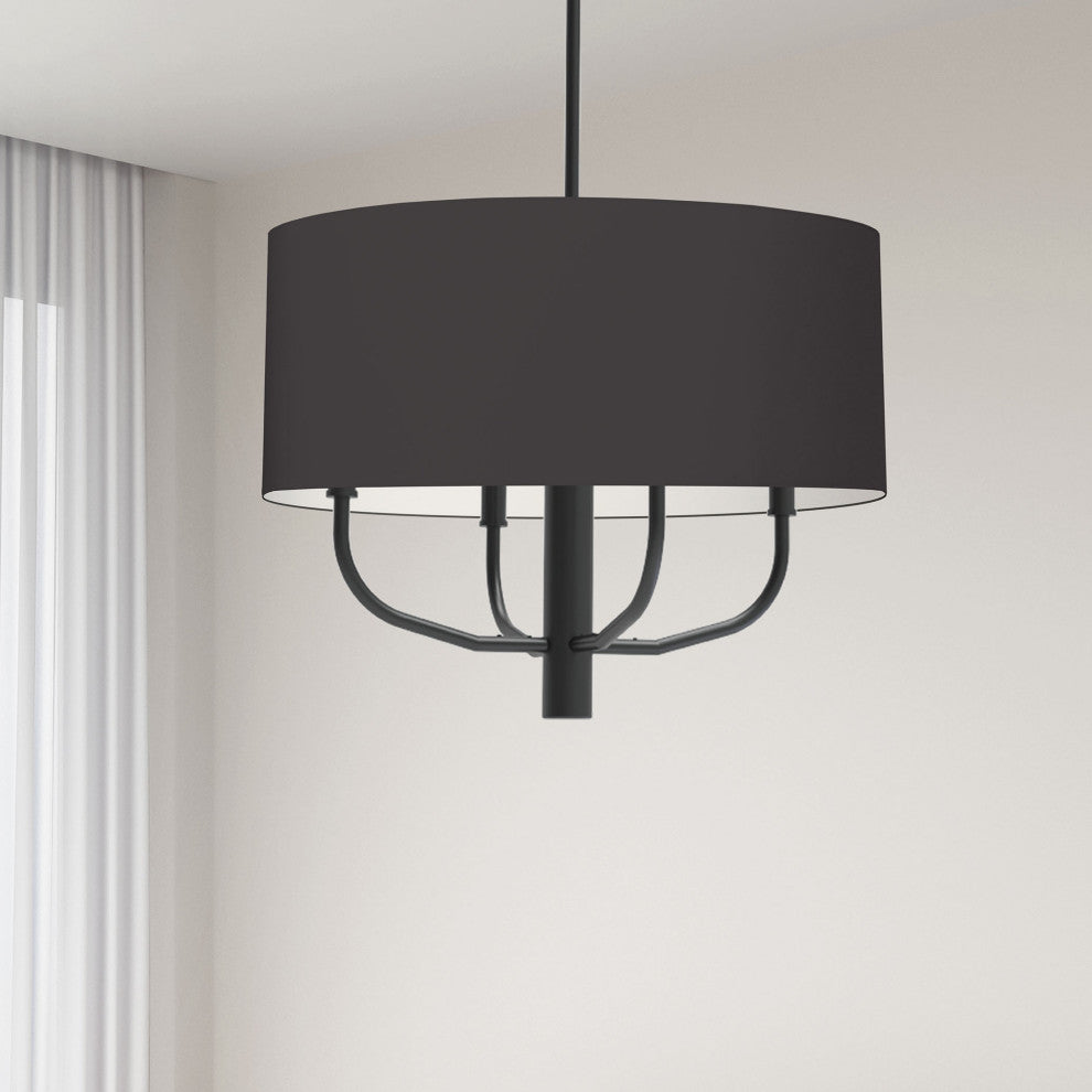 Eleanor Transitional 4 Light Black Matte Black Fabric Chandelier
