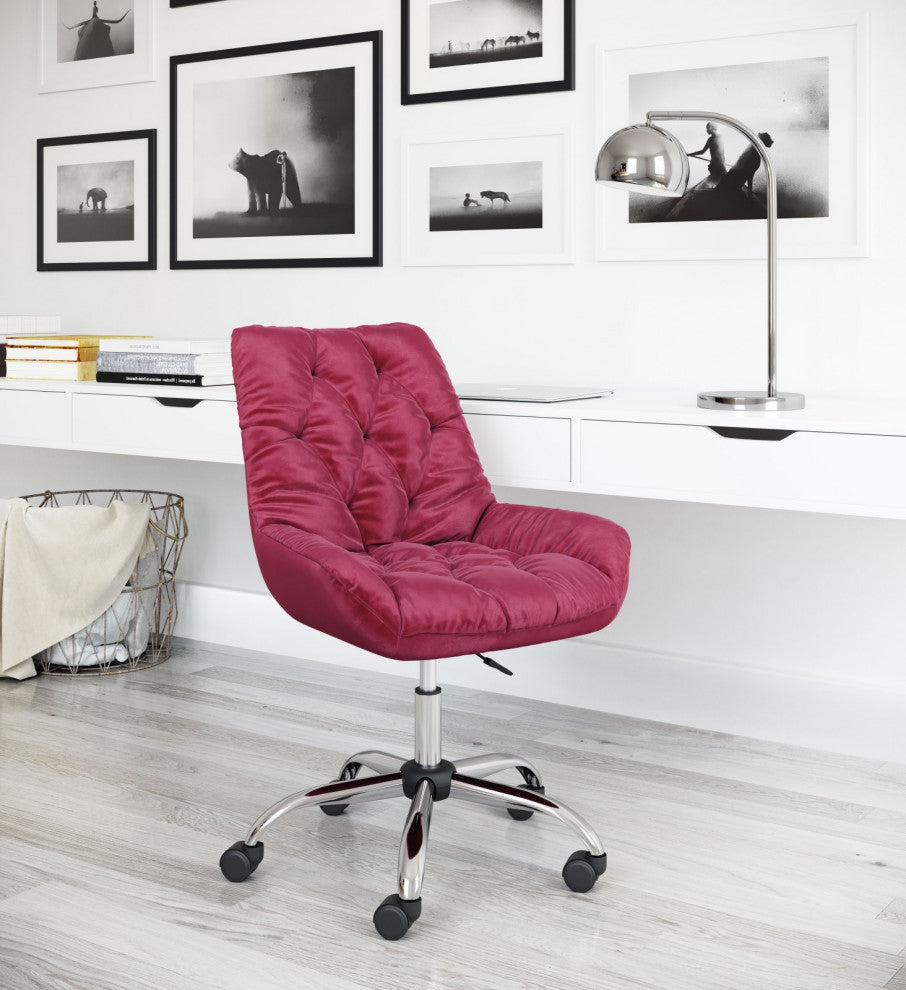 Computer Work Chair, Steel Metal, Fabric, Red, Chrome, Home Business Office