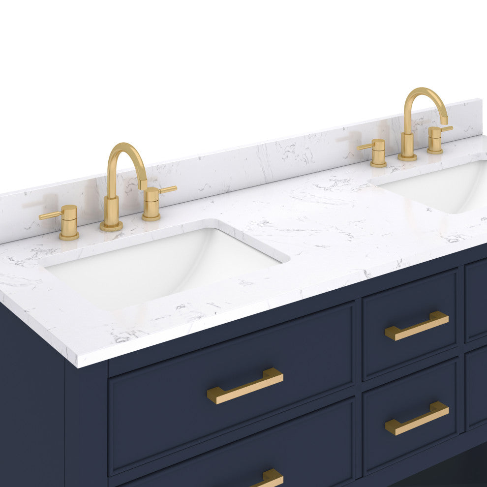 Avanity Brooks 60" Double Vanity, Navy Blue and Cala White Engineered Top