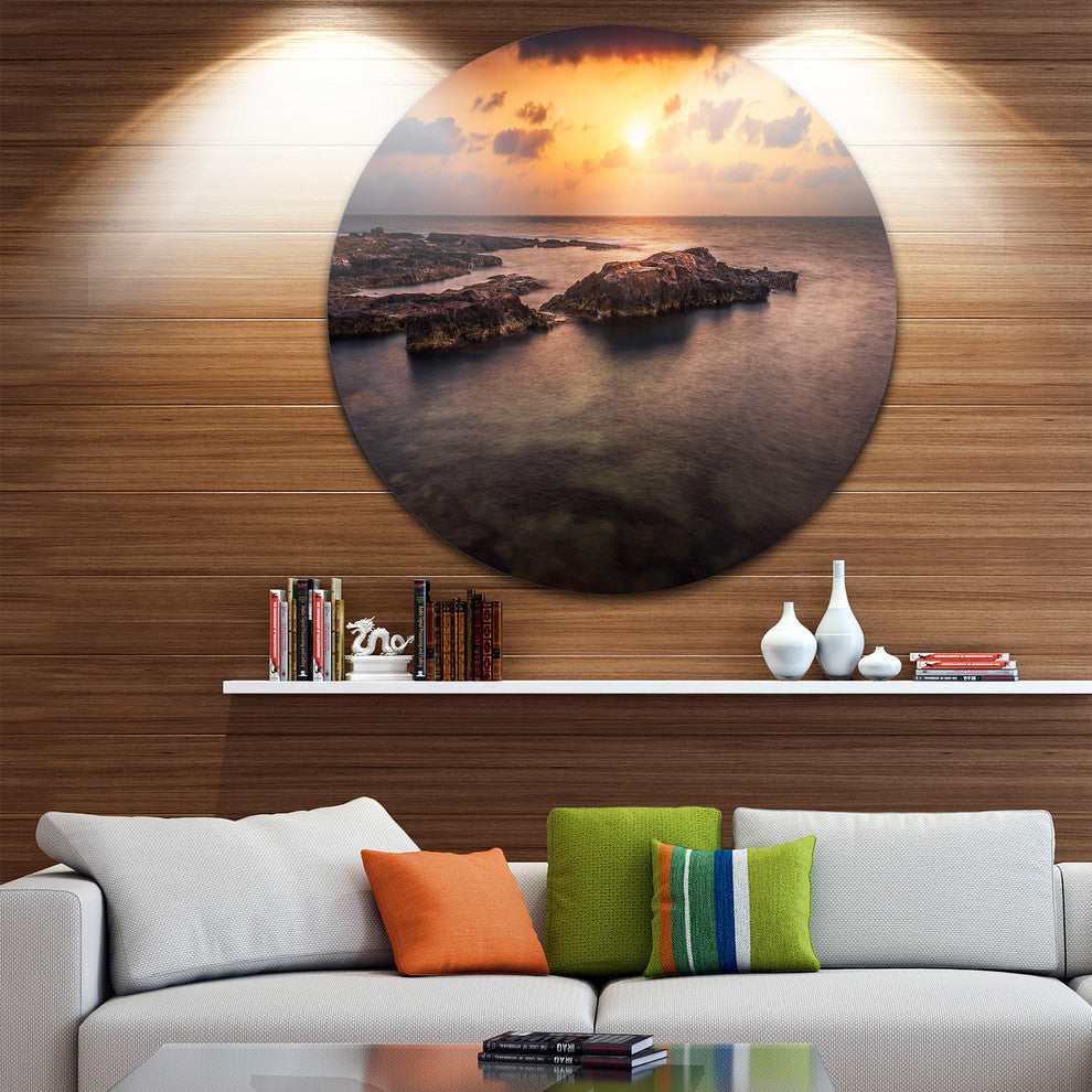 Sunset Over African Seashore, Beach Disc Metal Artwork, 11"