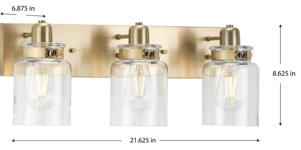 Calhoun Collection Three-Light Vintage Brass Bath Vanity Light