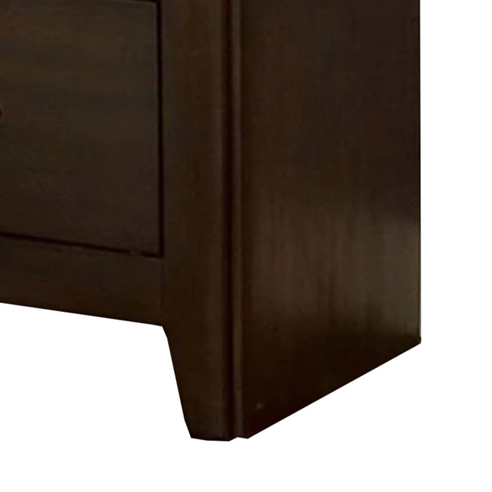 Benzara BM241943 Nightstand With 2 Drawers and Metal Bar Pulls, Walnut Brown
