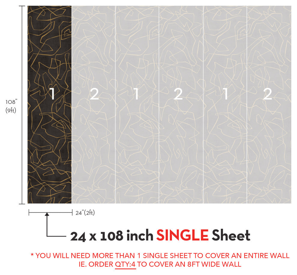 Entangled Lines Textured Look Vinyl Peel and Stick Mural, Dark, 24"x108", Single