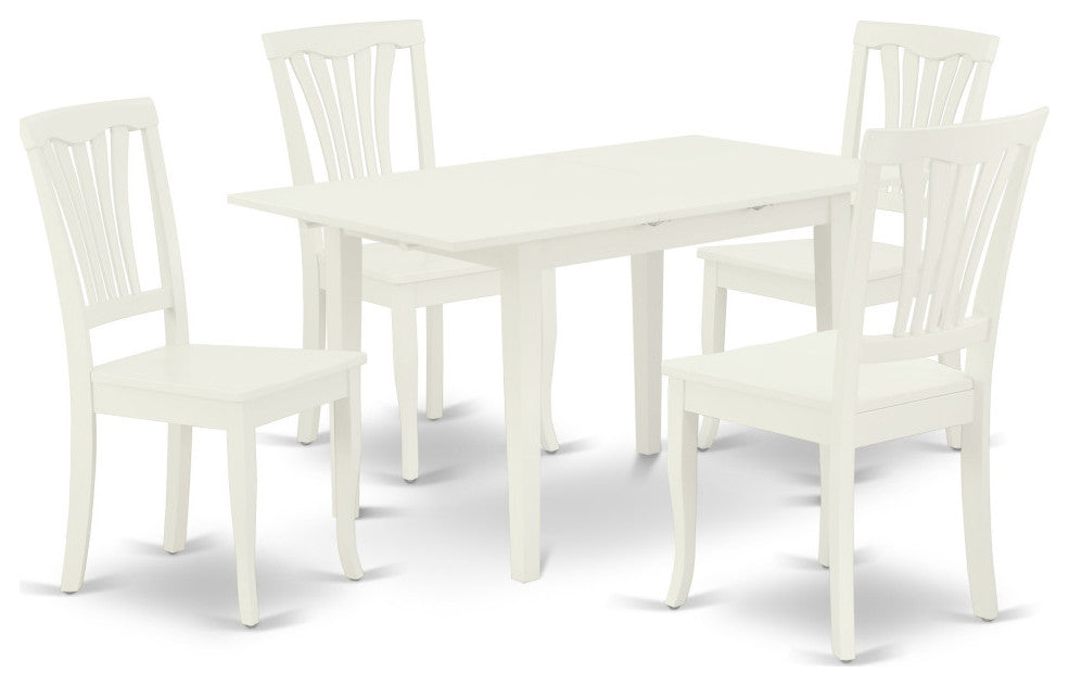 5Pc Dinette Set 4 Wood Chairs, Butterfly Leaf Wood Dining Table, Linen White