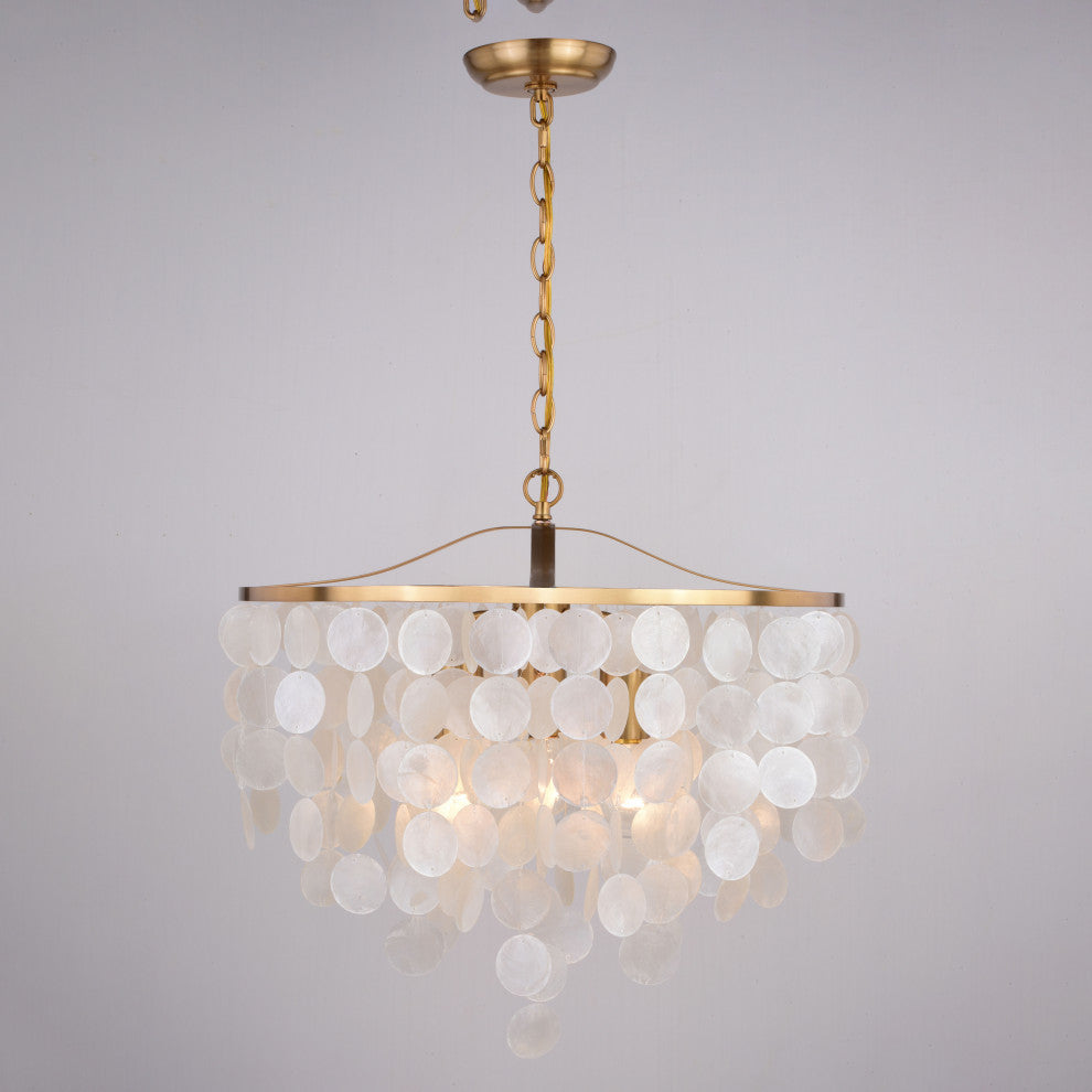 Elsa Capiz Shell 19.75" 3 Light Pendant Natural Brass