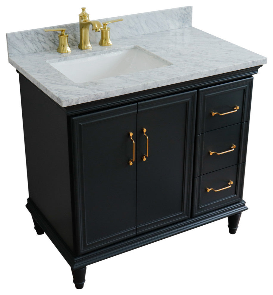 37" Single Vanity, Dark Gray Finish With White Carrara