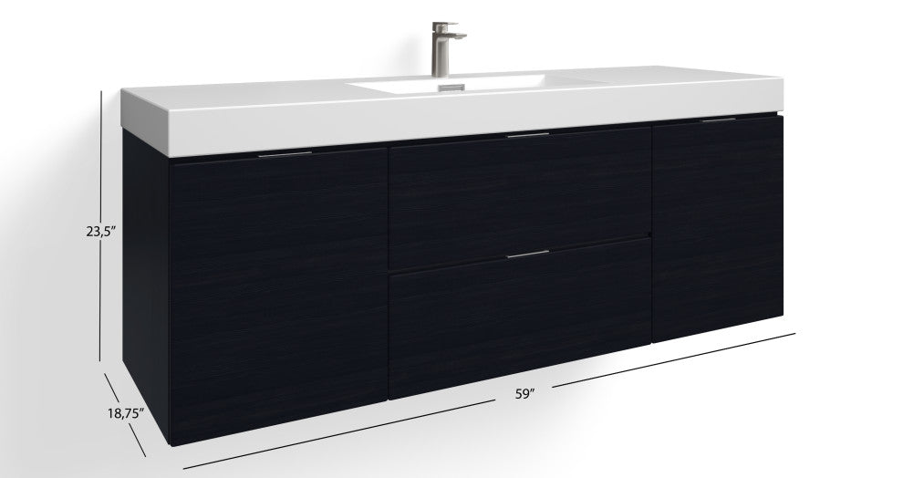 Boutique Bath Vanity, Black, 60", Single Sink, Wall Mount