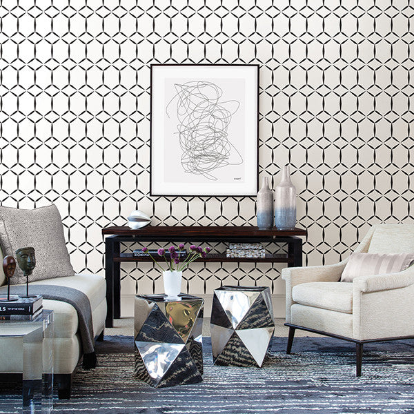 Fusion Geometric  Wallpaper, Black on White, Bolt