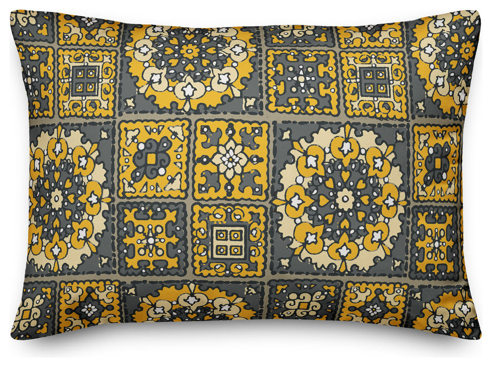 Patchwork Mandala in Yellow and Gray Throw Pillow