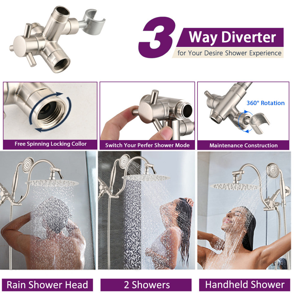10'' Rainfall Shower Head With 12'' Upgrade Adjustable Extension Arm, Brushed Nickel