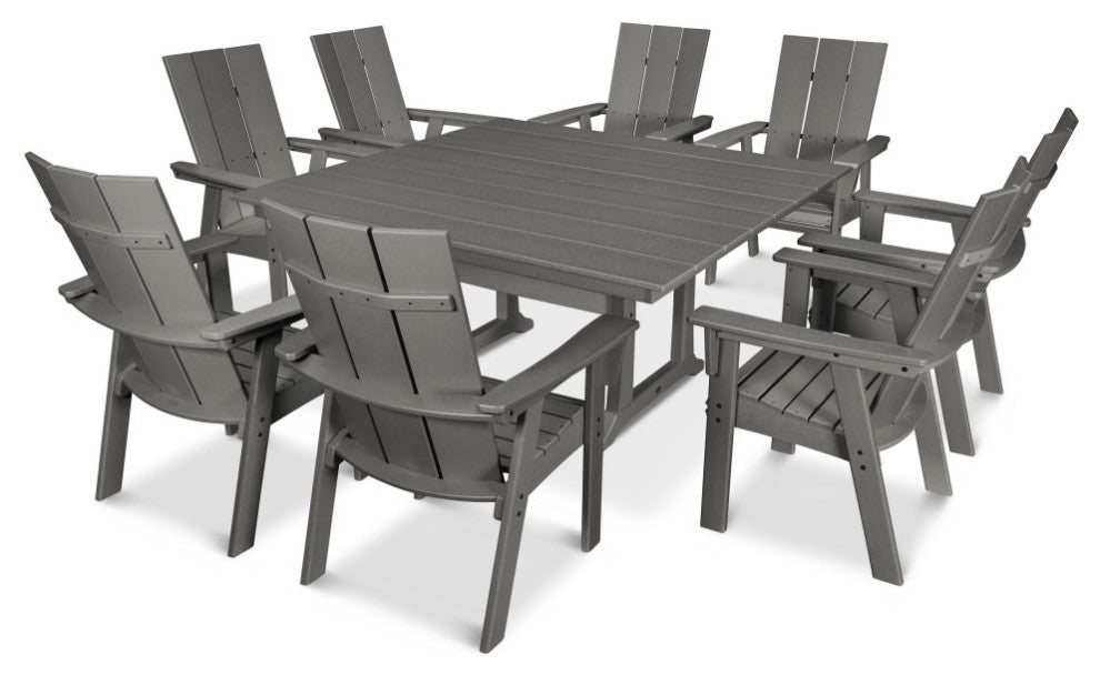 POLYWOOD Modern Adirondack 9-Piece Farmhouse Dining Set, Slate Gray