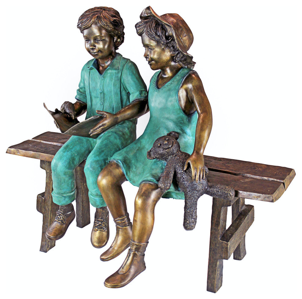 Read To Me Boy And Girl Bronze Statue