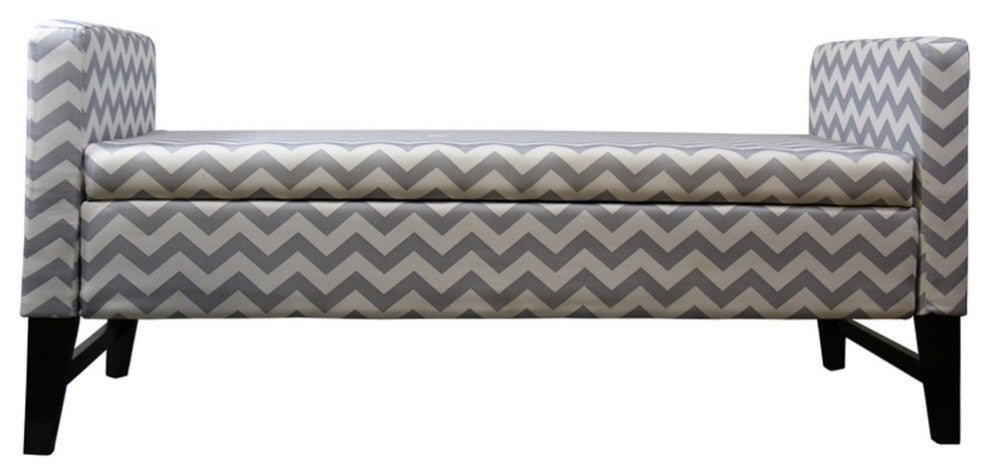 Modern Gray and White Chevron Print Storage Bench