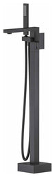 Cube Single Handle Floor Mount Tub Filler With Hand Shower, Matte Black