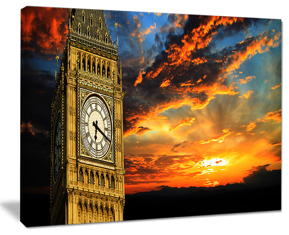"Big Ben London At Sunset Panorama" Extra Large Wall Art Landscape, 20"x12"