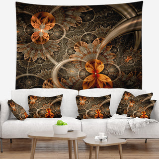 Dark Orange Symmetrical Flower Abstract Wall Tapestry, 80"x68"