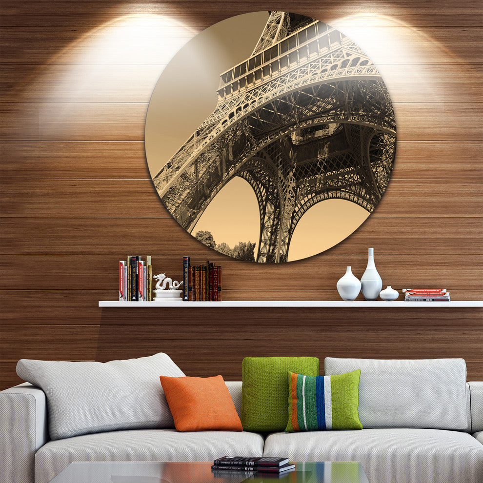 Iconic Paris Eiffel Tower Side View From Ground, Disc Metal Art, 36"