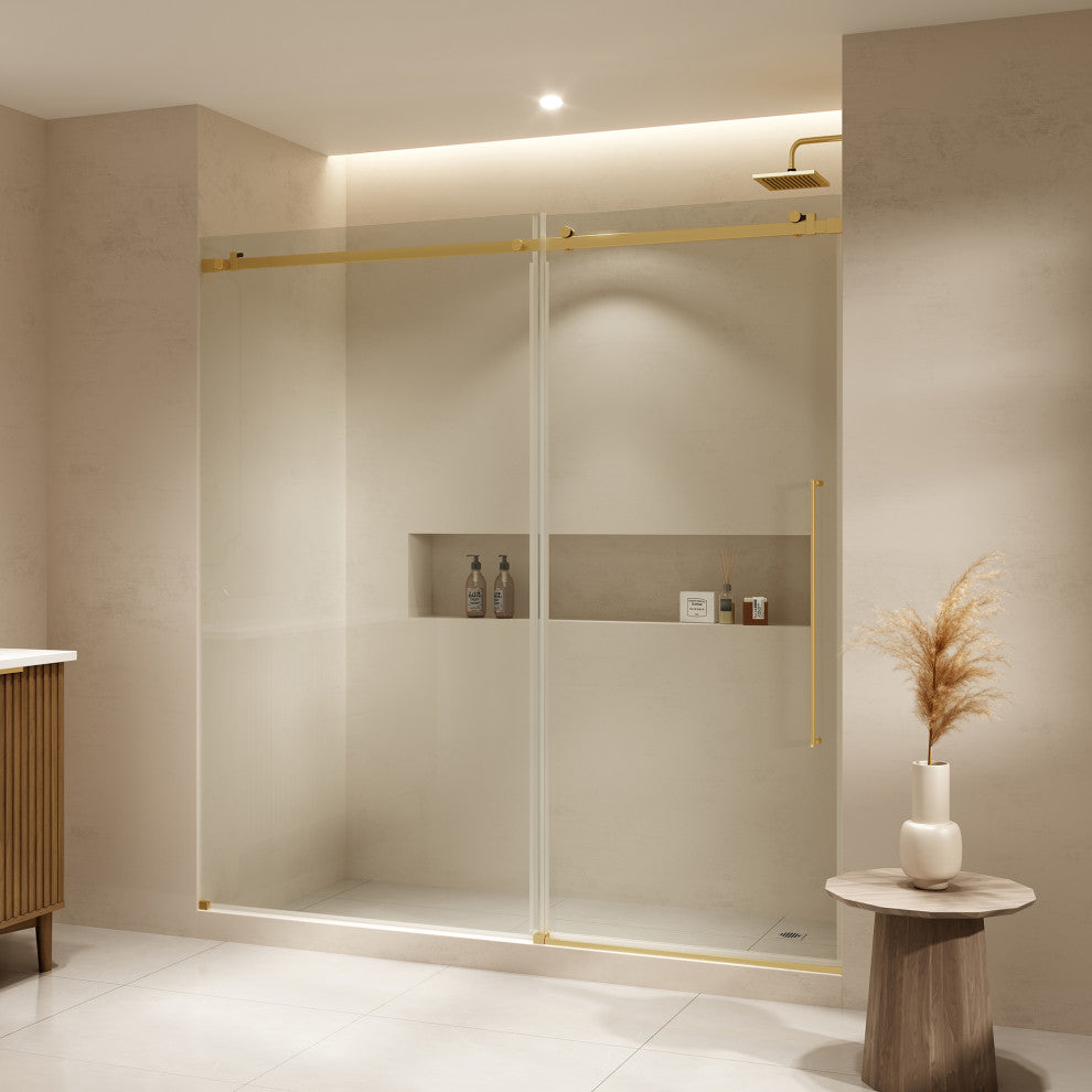 Selby Frameless Sliding Clear Alcove Shower Door, Brushed Gold, 72"