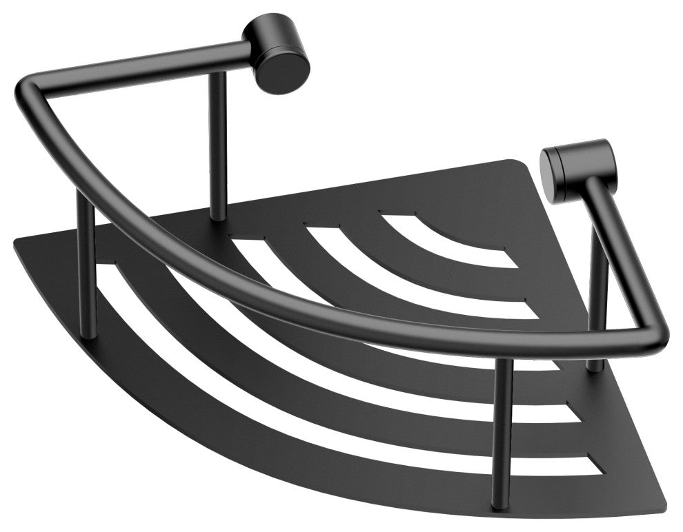 Elegant Corner Shelf With Rails, Matte Black, 8"