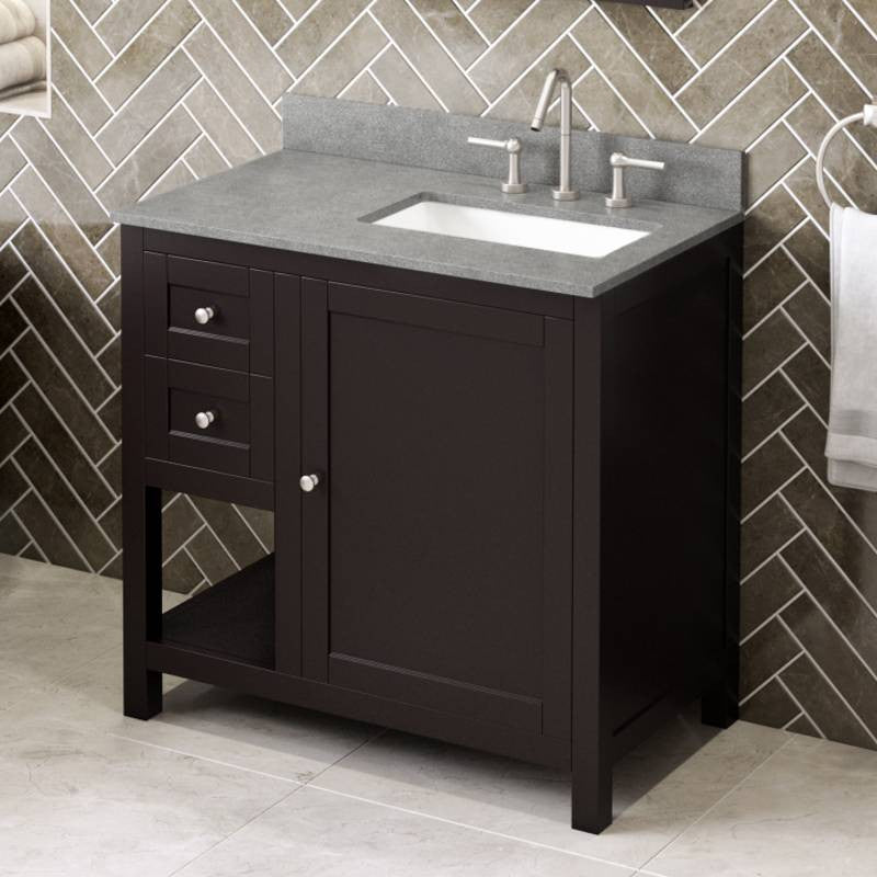Astoria Transitional 36" Espresso Right Offset Sink Vanity, Steel Grey Cultured