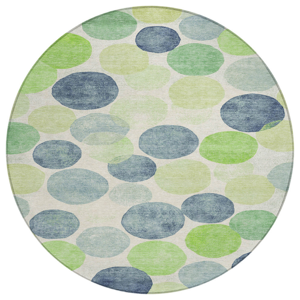 Machine Washable Indoor/Outdoor Chantille ACN1898 Navy 8' x 8' Round Rug